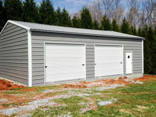 Gray two-door garage with walk-in door
