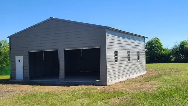 Gray two-door garage