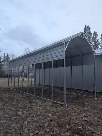 All-steel RV cover, side profile with 6:12 roof pitch
