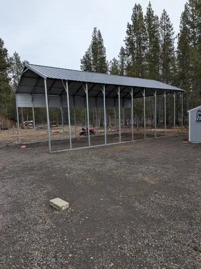 Completed 20x40 covered parking shelter, galvanized frame