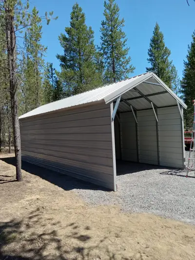 RV cover with 3-foot side panels on a gravel pad, Central Oregon
